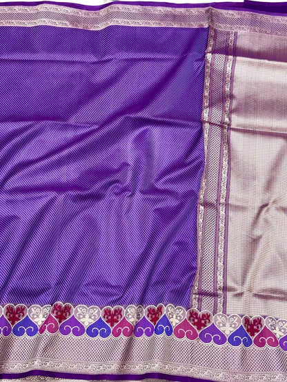 Purple Pure Mulberry Katan Silk Handwoven | Kadhwa Technique | Banarasi Saree
