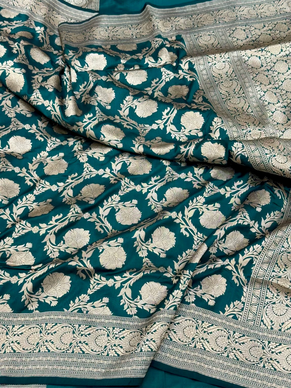Teal Green Pure Katan Silk Saree | Pure Mulberry Silk Banarasi Handloom Saree