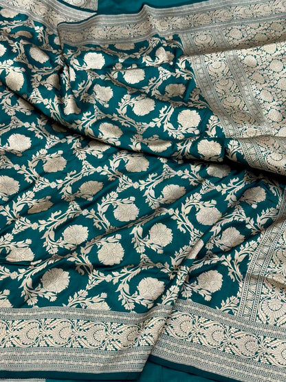 Teal Green Pure Katan Silk Saree | Pure Mulberry Silk Banarasi Handloom Saree