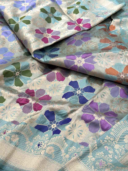 Light Sea Green Pure Katan Mulberry Silk Handloom Banarasi Saree - Rangkaat