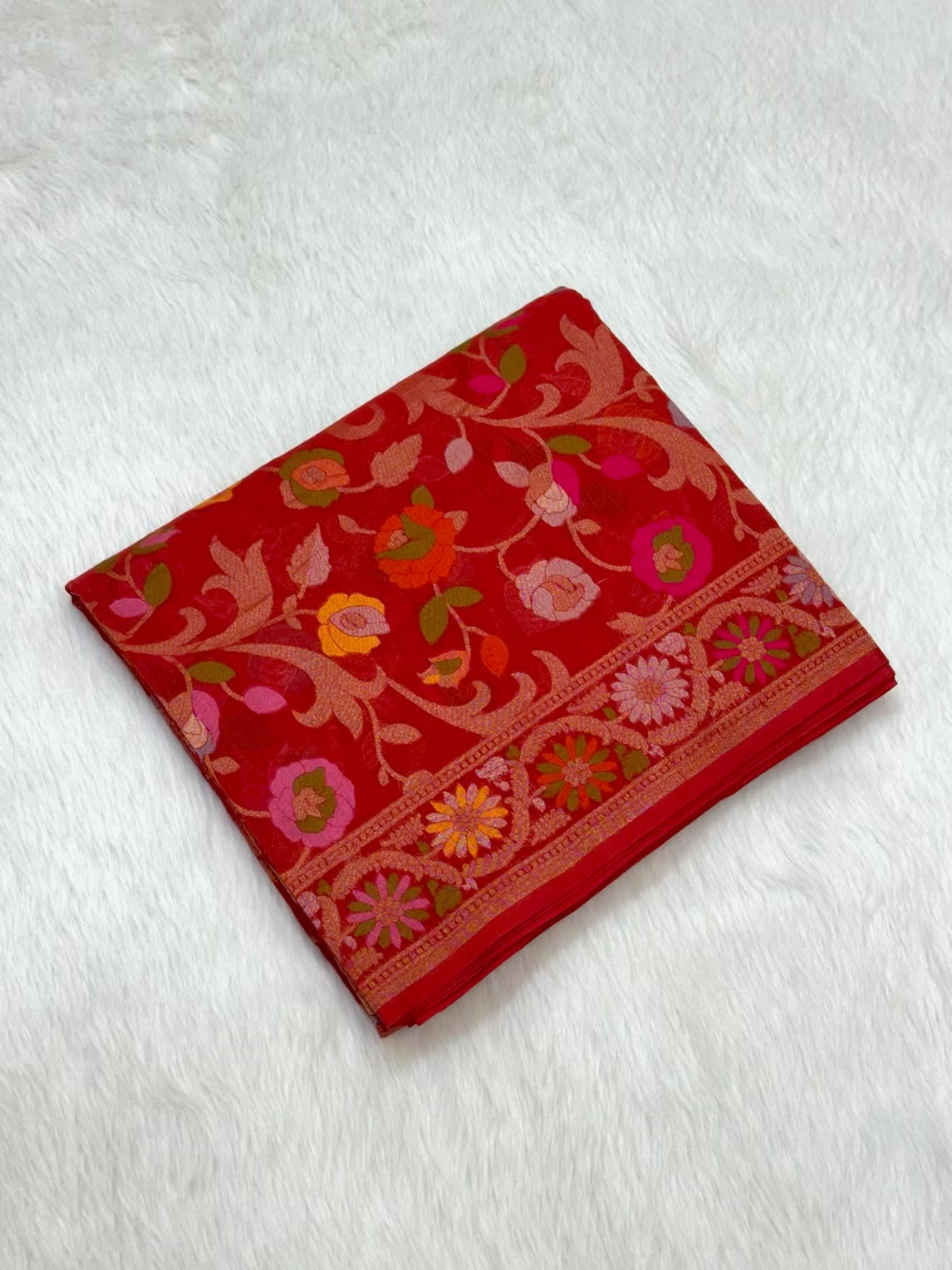 Red Pure Muslin Cotton Jamdani Handloom Banarasi Saree |Ektara Weave|