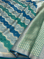 Vintage Aqua Blue Pure Mulberry Chiniya Silk Handloom Banarasi Saree - Rangkat Style