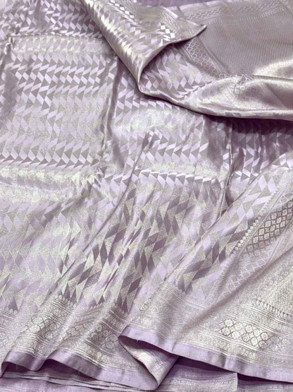 Beige Pure Satin Silk Handwoven Soft Drape Banarasi Saree