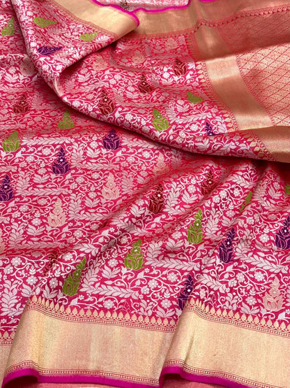Pink Katan Silk Brocade Handwoven Saree
