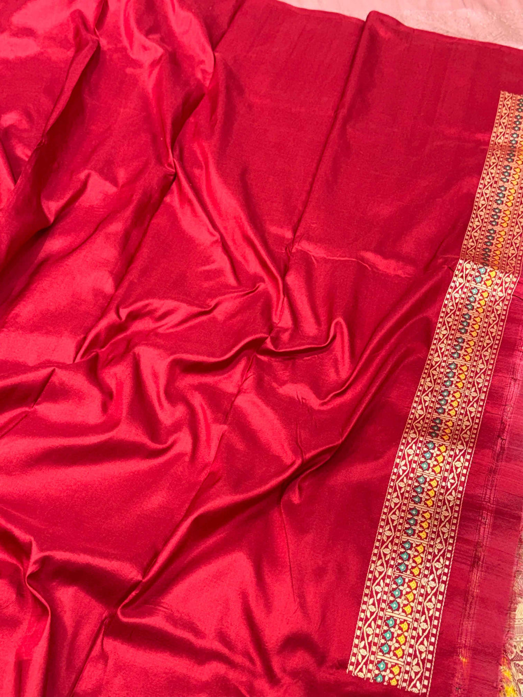Mauve Pink/Red Pure Mulberry Katan Silk Handwoven Banarasi Saree