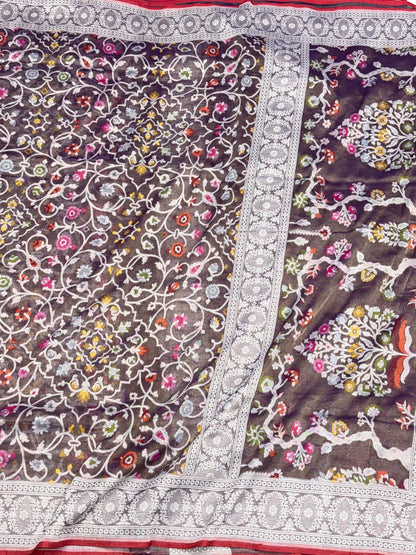 Dark Berry Purple Pure Cotton Tissue Jamdani Handloom Banarasi Saree | Ektara Weave