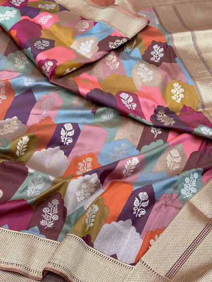 Ash Gray Pure Katan Mulberry Silk Handwoven Banarasi Saree | Kadhwa Weave |