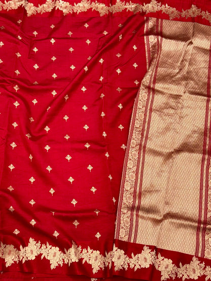 Red Pure Hanwoven Banarasi Saree | Kadhwa Weave | Pure Raw Mango Silk Banarasi Saree