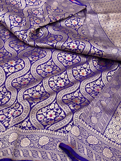 Purple Pure Mulberry Silk & Pure Katan Silk Handloom Banarasi Saree - Brocade