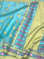 Aqua Blue Pure Kora Silk Handwoven Banarasi Saree