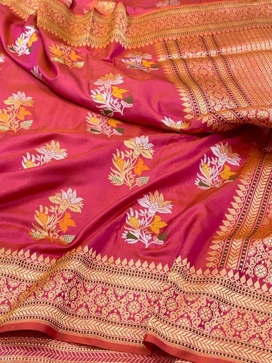 Orange Ektara Weave Pure Katan Silk Handwoven Banarasi Saree