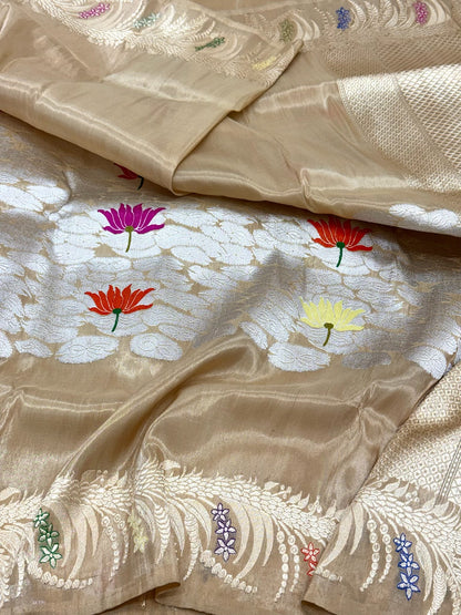 Molten Gold Pure Katan Silk & Pure Tissue Silk Handwoven | Kadhwa Technique | Contemporary Banarasi Modern Saree