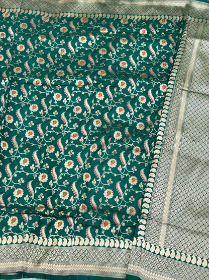 Emerald Green Handwoven Banarasi Pure Katan Mulberry Silk Saree
