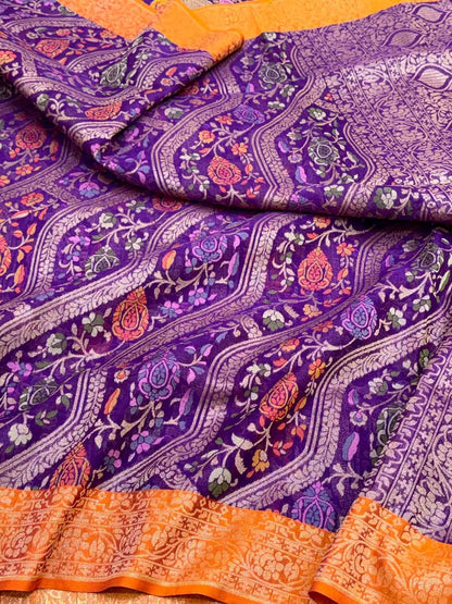 Pink Handloom Banarasi Ektara Weave Saree | Pure Mulberry Kora Silk ( Organza ) Jamdani Banarasi Saree