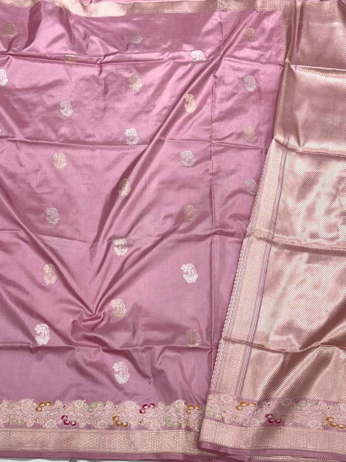 Mauve Pink Pure Mulberry Katan Silk Handwoven Banarasi Saree - Kadhwa Weave