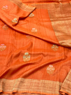 Orange Pure Tussar Georgette Handwoven Saree