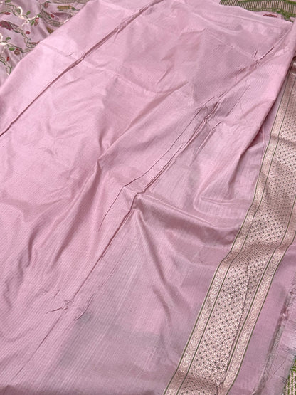 Onion Pink Pure Mulberry Katan Silk Handloom  Banarasi Saree