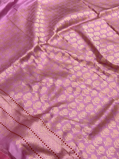 Pink Pure Mulberry Silk & Pure Katan Silk Ektara Handwoven Banarasi Saree - Kadhwa Technique