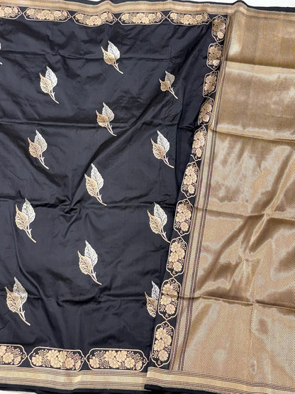 Black Pure Mulberry Katan Silk | Kadhwa Technique | Handwoven Banarasi Saree