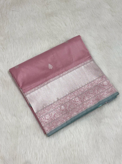 Pastel Pink Pure Mulberry Katan Silk Handwoven Banarasi Saree