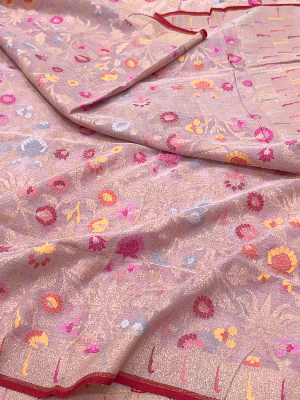 Powder Pink Pure Muslin Cotton Jamdani Handloom Banarasi Dupatta
