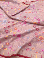 Powder Pink Pure Muslin Cotton Jamdani Handloom Banarasi Dupatta