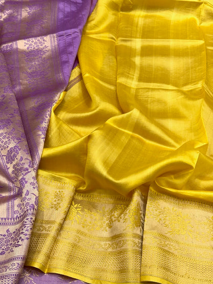 Lavender Pure Raw Mango Silk | Kadhwa Technique | Handwoven Banarasi Saree - Soft Drape Lightweight