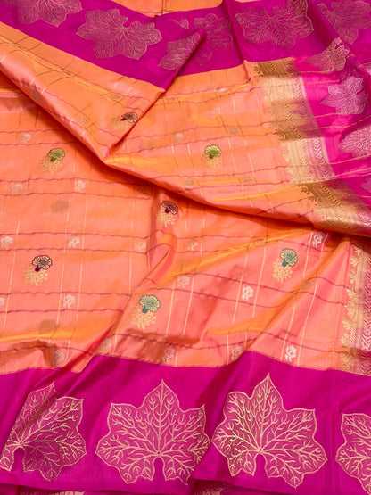 Peach Pink Pure Katan Silk Handwoven Banarasi Saree