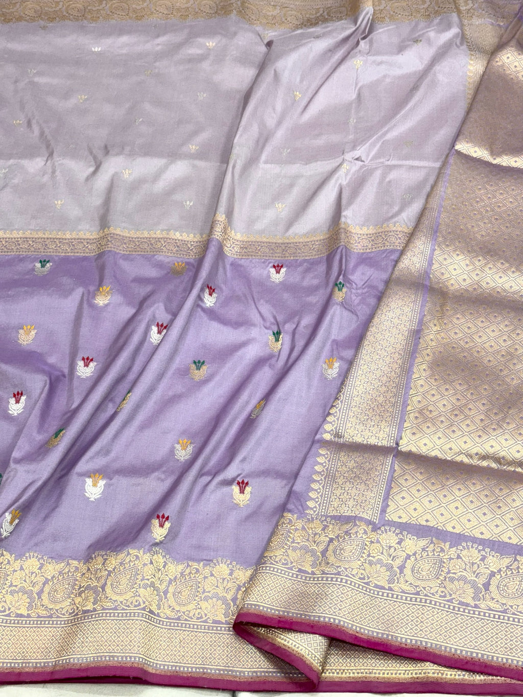 Lavender/Grey Katan Silk Pure Handwoven Saree