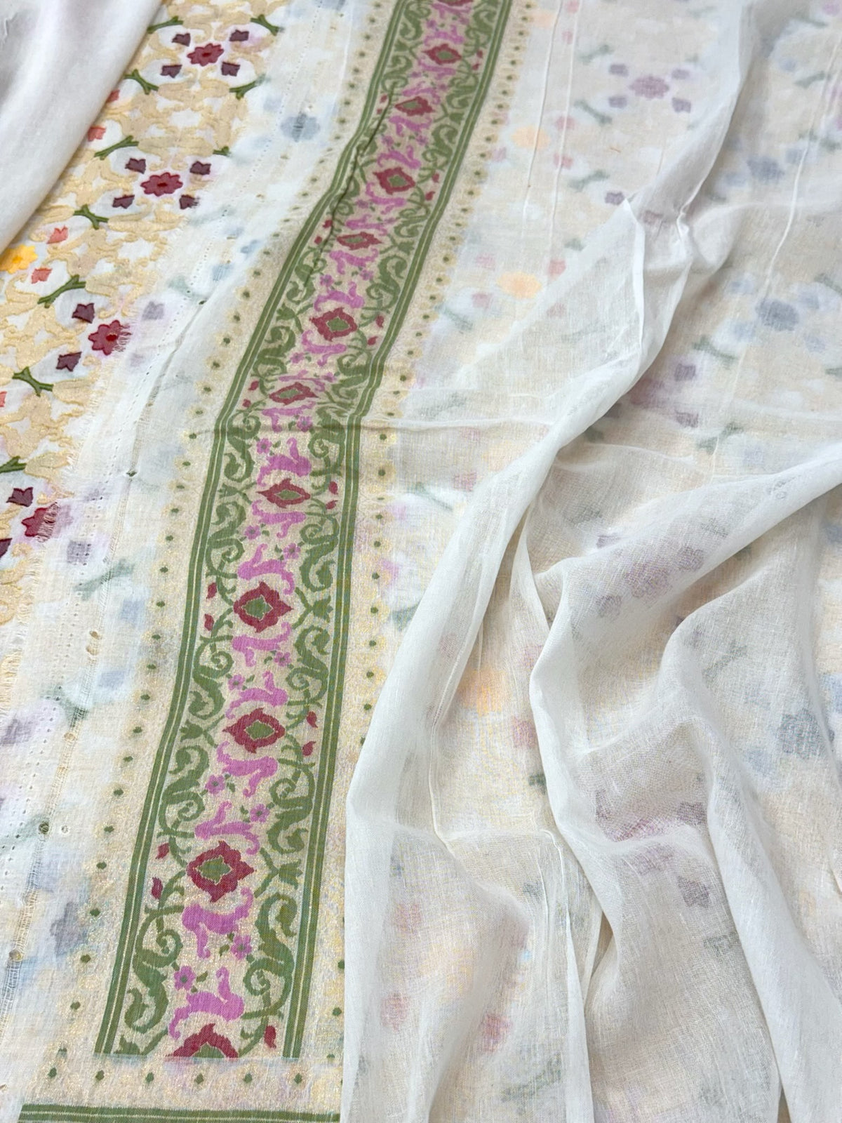 Off White Pure Muslin Cotton Jamdani | Ektara Technique | Handloom Modern Banarasi Saree