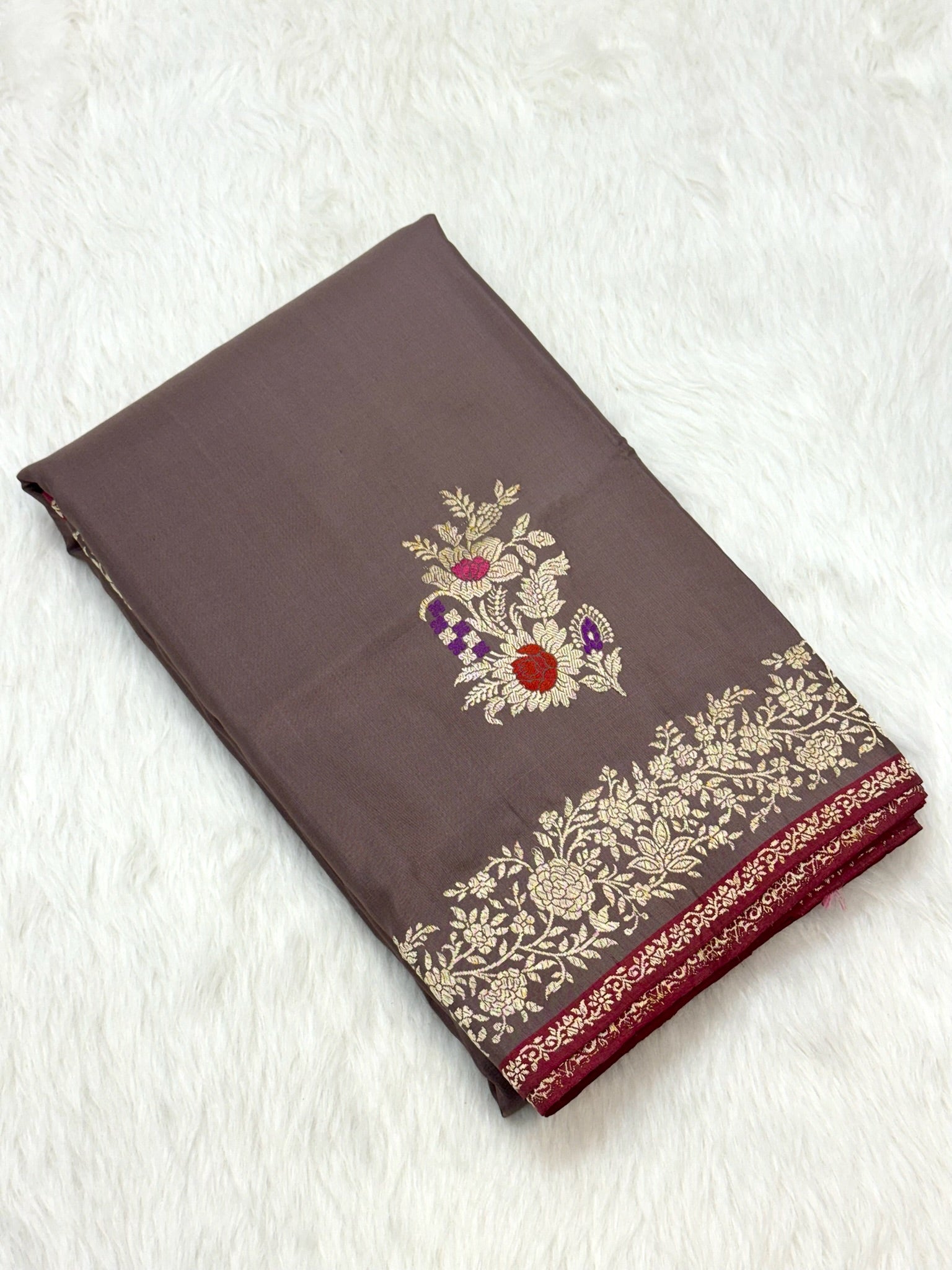 Cheeku Brown Pure Katan Silk Handwoven Banarasi Saree