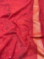 Maroon Pure Muslin Cotton Handloom Banarasi Saree with Ektara + Jamdani Weave