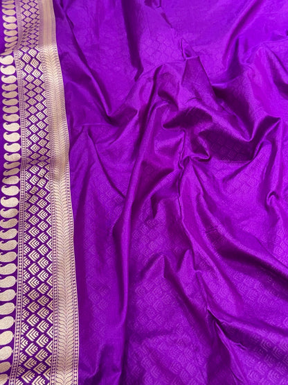 Purple Pure Katan Mulberry Silk Handloom Authentic Banarasi Saree