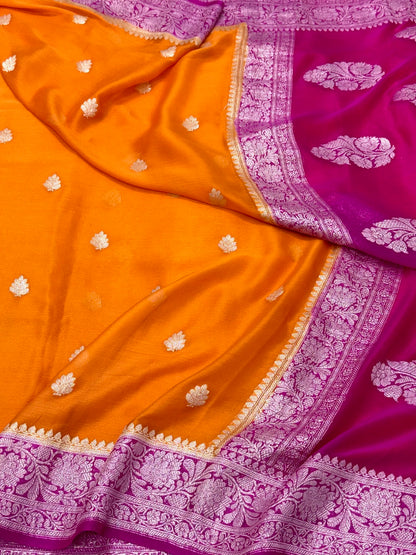 Orange Pure Chiffon Georgette Handwoven Banarasi Saree