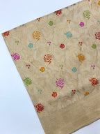 Ivory Katan Tissue Pure Silk Banarasi Handwoven Saree