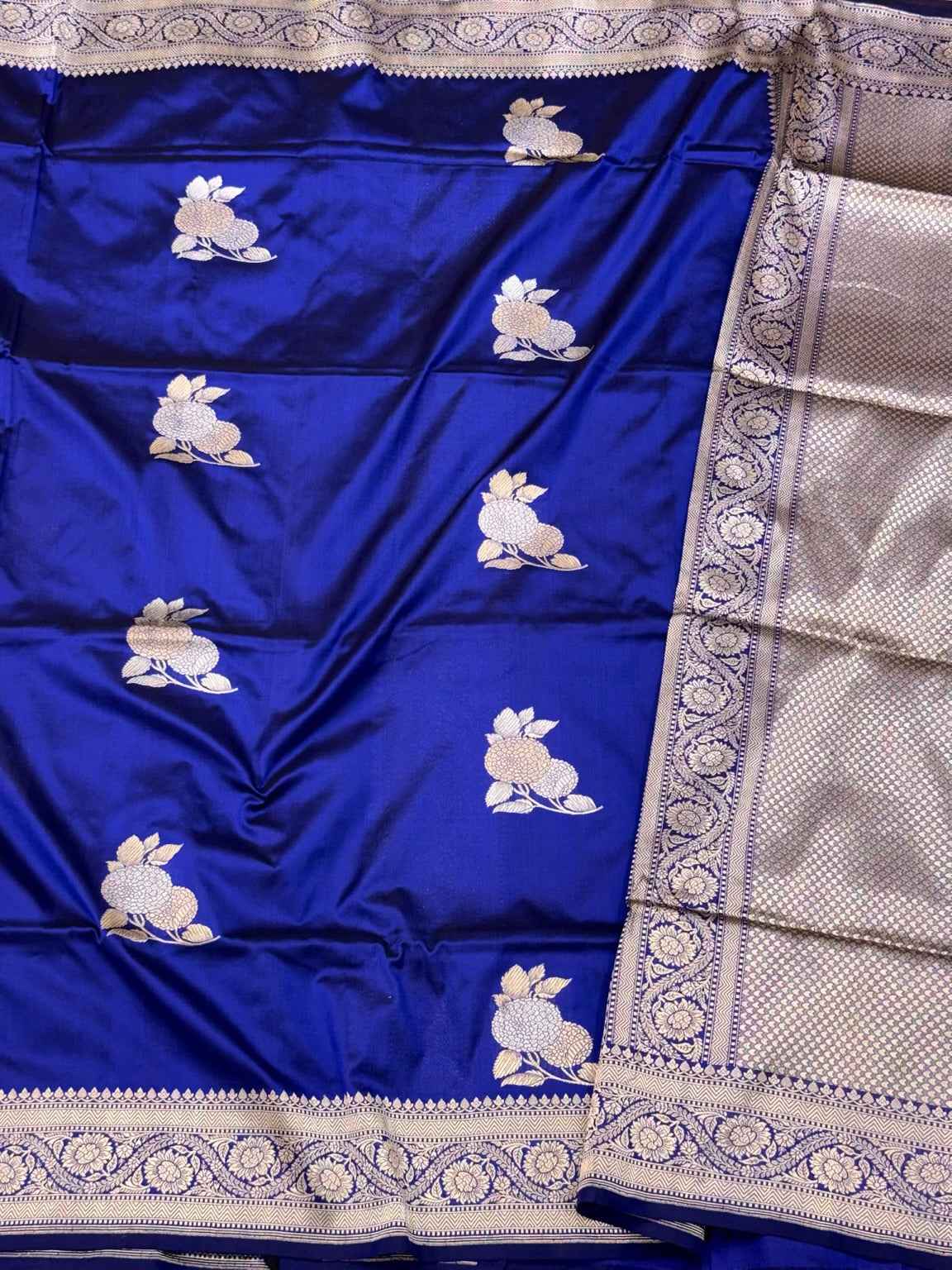 Blue Pure Mulberry Silk & Pure Katan Silk - Kadhwa Technique Handwoven Banarasi Saree
