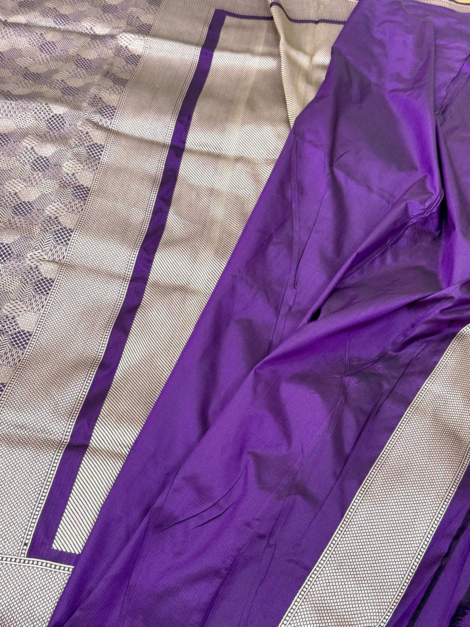 Purple Pure Katan Silk Banarasi Brocade Handloom Saree