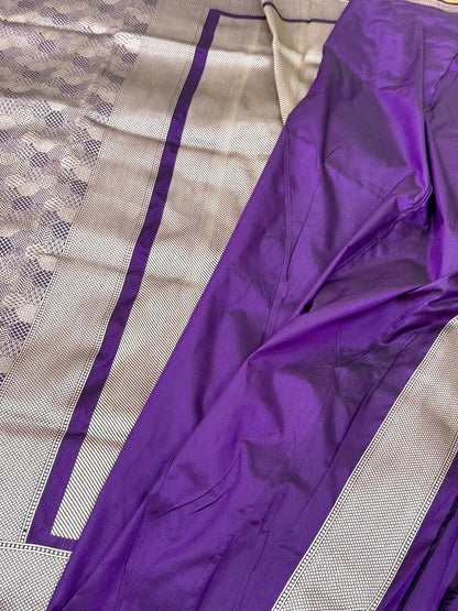 Purple Pure Mulberry Katan Silk Banarasi Brocade Handloom Saree