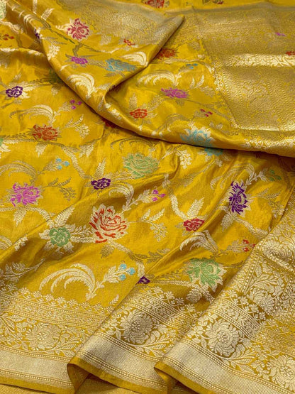Turqoise Blue Pure Double Katan Tissue Silk Handwoven Banarasi Saree