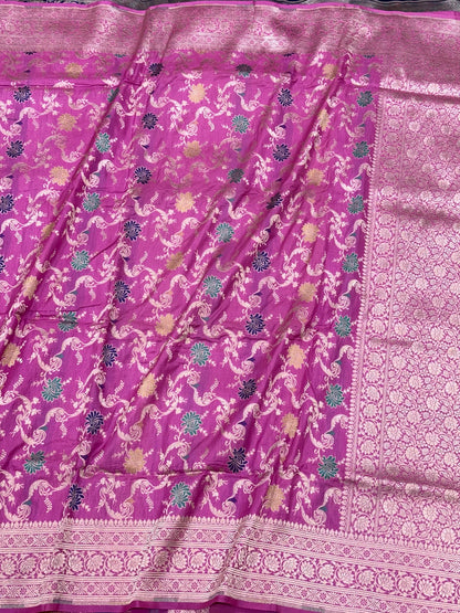 Onion Pink Pure Mulberry Katan Silk Handloom Banarasi Saree