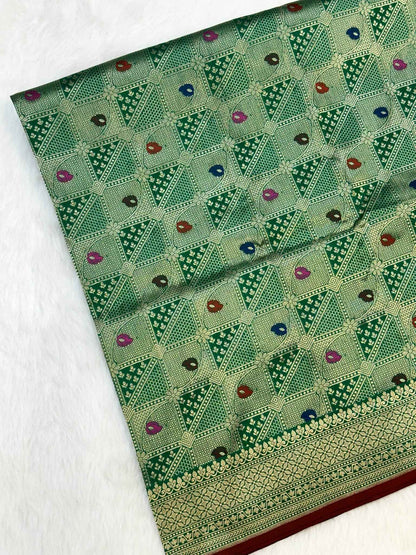 Green Katan Silk Brocade Pure Handwoven Saree