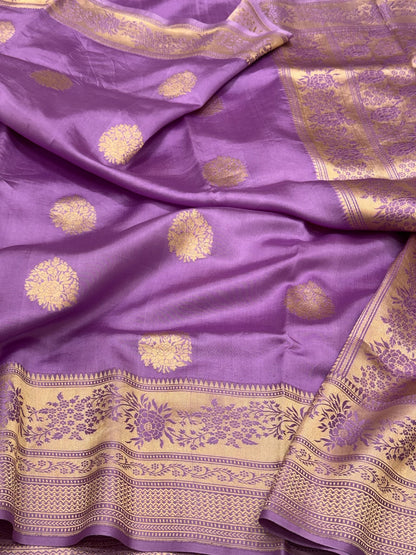 Lavender Pure Raw Mango Silk | Kadhwa Technique | Handwoven Banarasi Saree - Soft Drape Lightweight