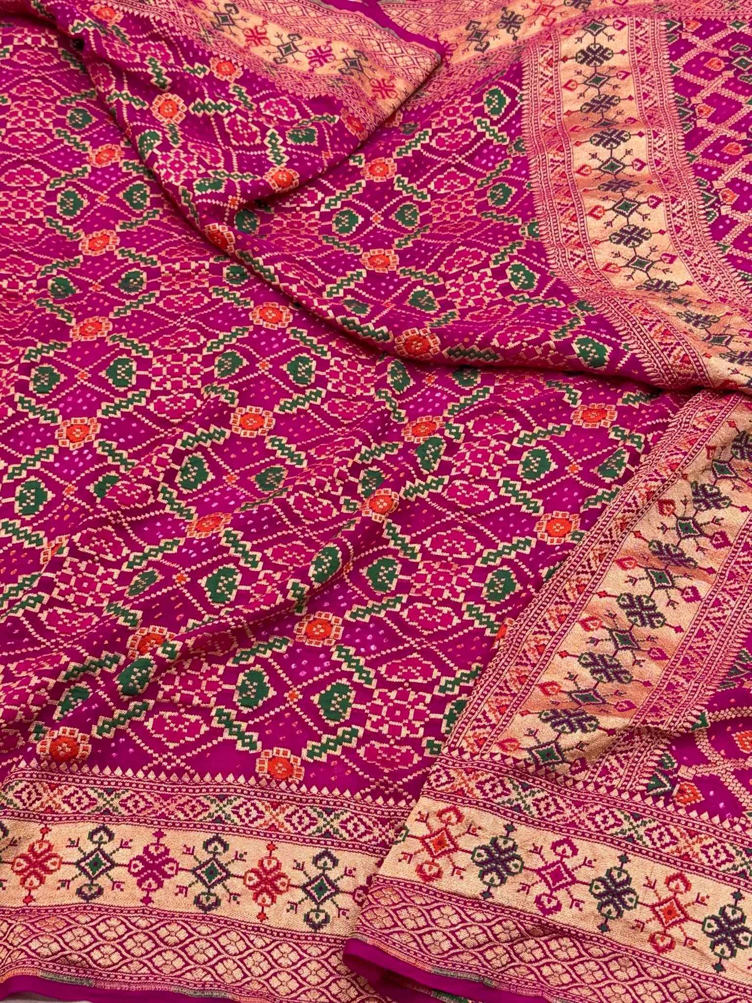 Red/Orange Pure Banarasi Bandhej Lightweight Saree - Pure Chiffon Georgette Handloom Banarasi Saree