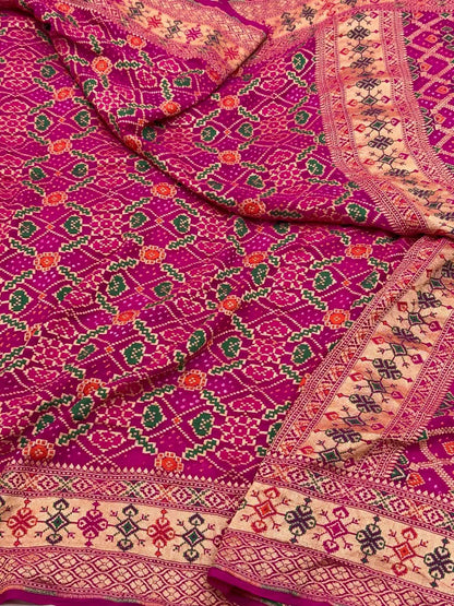 Red/Orange Pure Banarasi Bandhej Lightweight Saree - Pure Chiffon Georgette Handloom Banarasi Saree