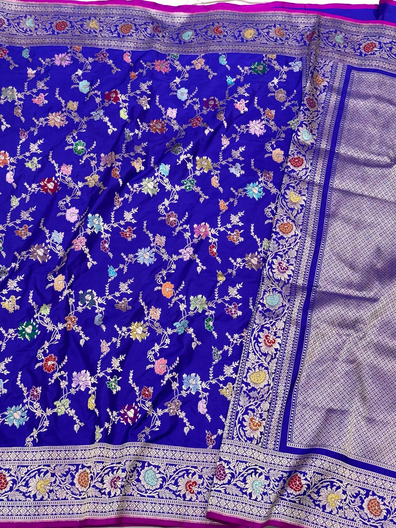 Blue Handwoven Luxury Banarasi Saree - Pure Mulberry Double Katan Silk Banarasi Saree | Kadhwa Weave |