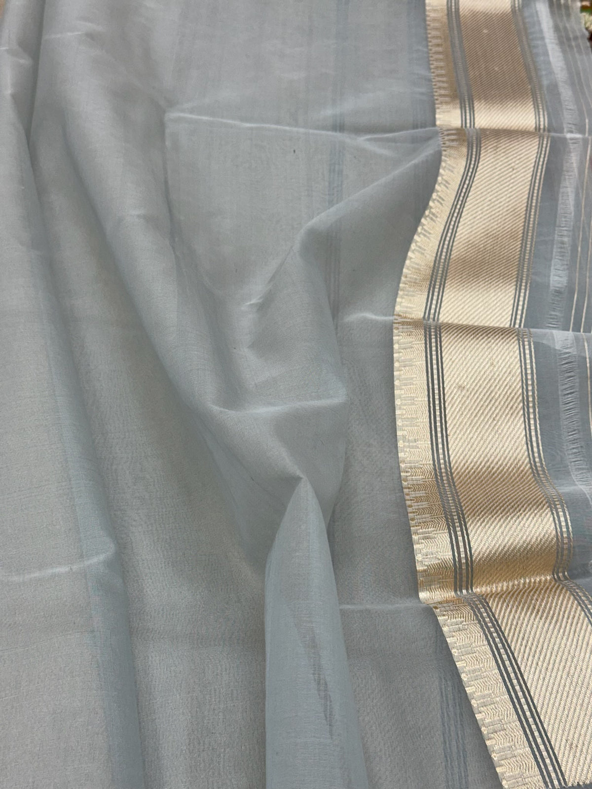 Blue Gray Handwoven Banarasi | Kadhwa Techinque Saree - Pure Mulberry Kora Silk |The Modern Royal