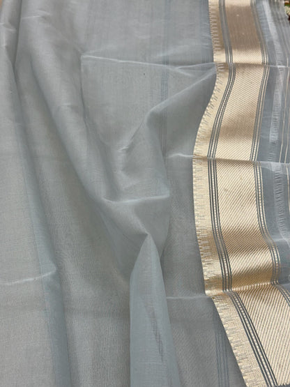 Blue Gray Handwoven Banarasi | Kadhwa Techinque Saree - Pure Mulberry Kora Silk |The Modern Royal