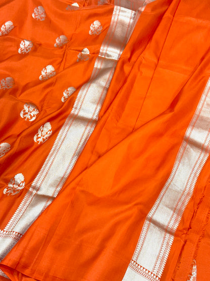 Orange Pure Katan Silk Banarasi Handloom Saree