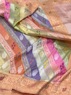 Peach Pure Mulberry Katan Silk Handwoven Banarasi Saree |Rangkaat|