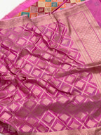 Pink Katan Silk Rangkaat Pure Handwoven Lahenga
